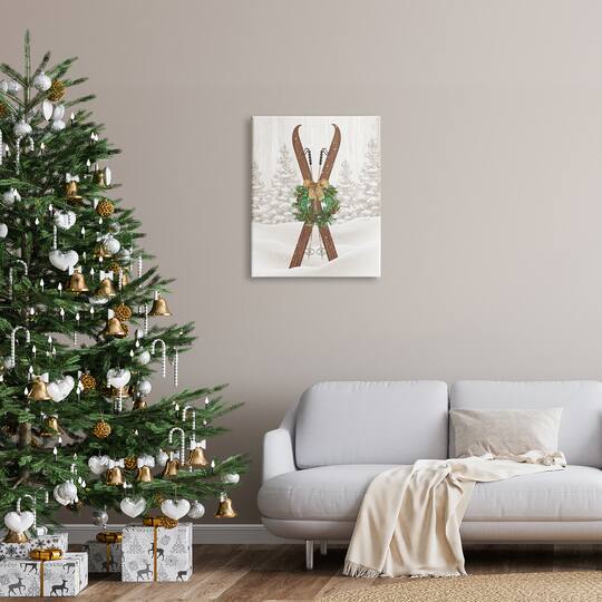 Stupell Industries Winter Skis Holiday Wreath Canvas Wall Art